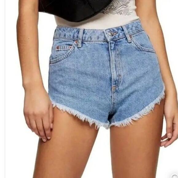 Topshop Kiri denim Mini shorts with frayed hem size 8 - Picture 7 of 8